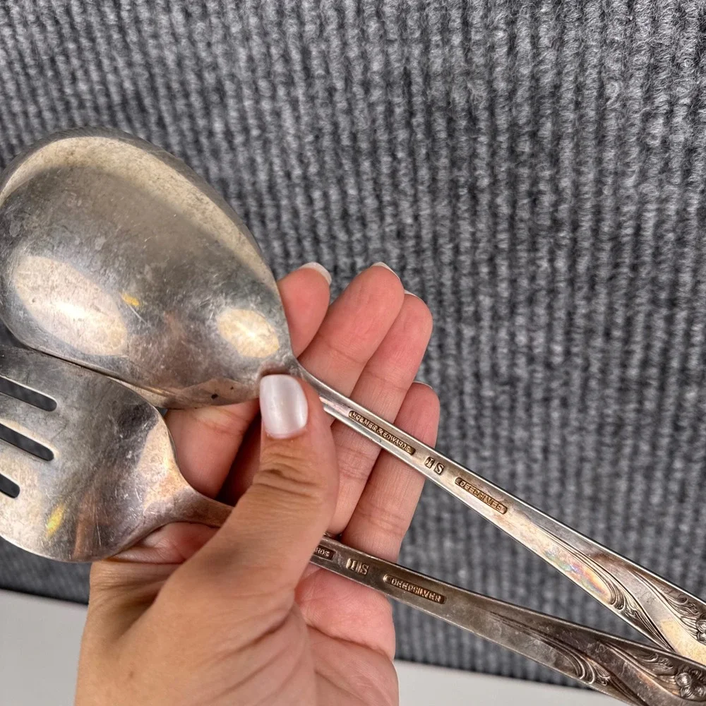 Holmes & Edwards DeepSilver Silver Fashion 1956 Salad Serving Set Fork Spoon